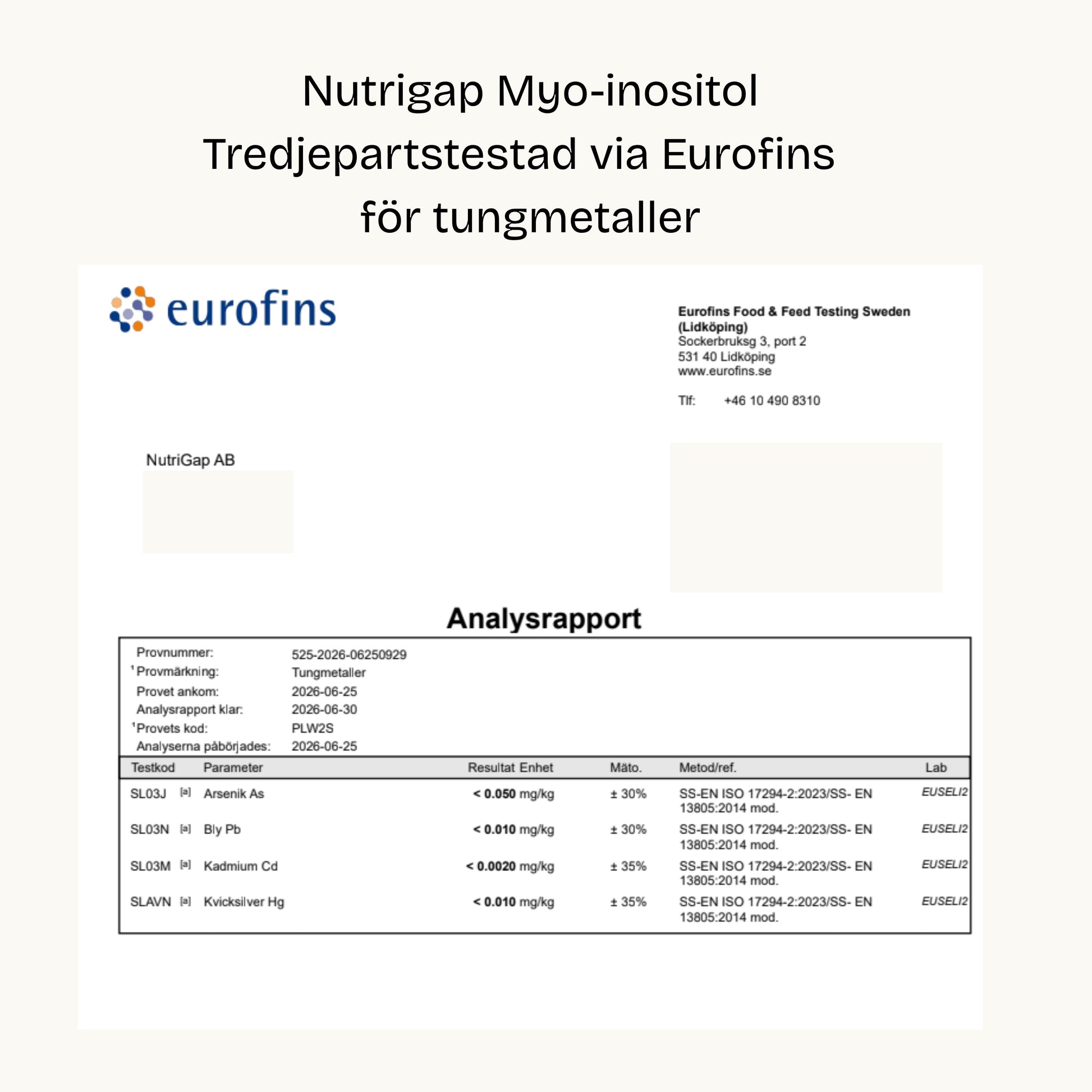 Nutrigap Eurofins test tungmetaller